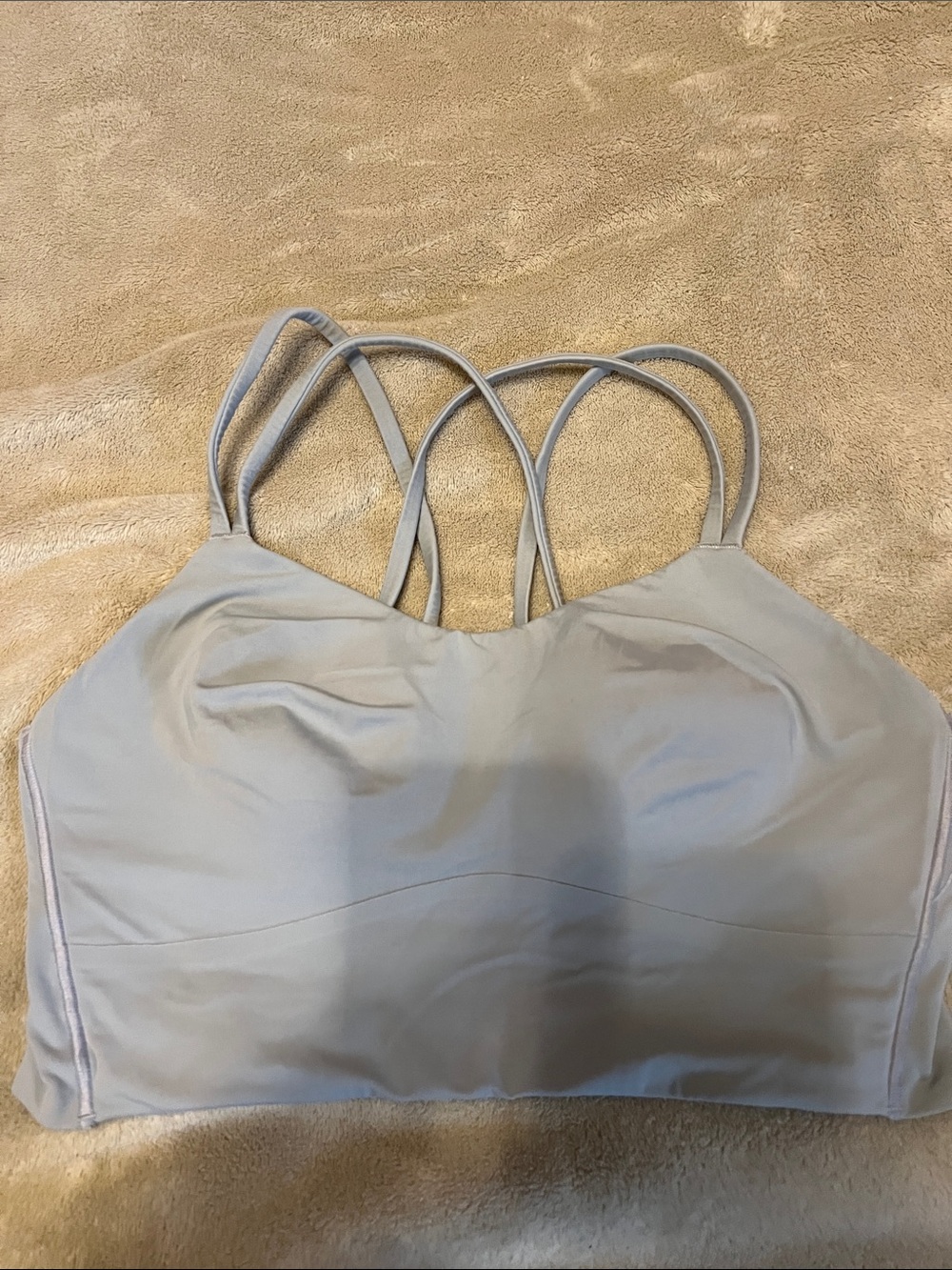 lululemon Like A Cloud Longline Light Gray Strappy Sports Bra Sz 10 B/C